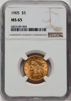 1905 $5 Liberty Half Eagle NGC MS65