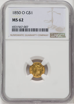 1850-O G$1 Gold Dollar NGC MS62
