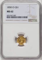 1850-O G$1 Gold Dollar NGC MS62