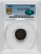 1906 10C CAC Proof Barber Dime PCGS PR65