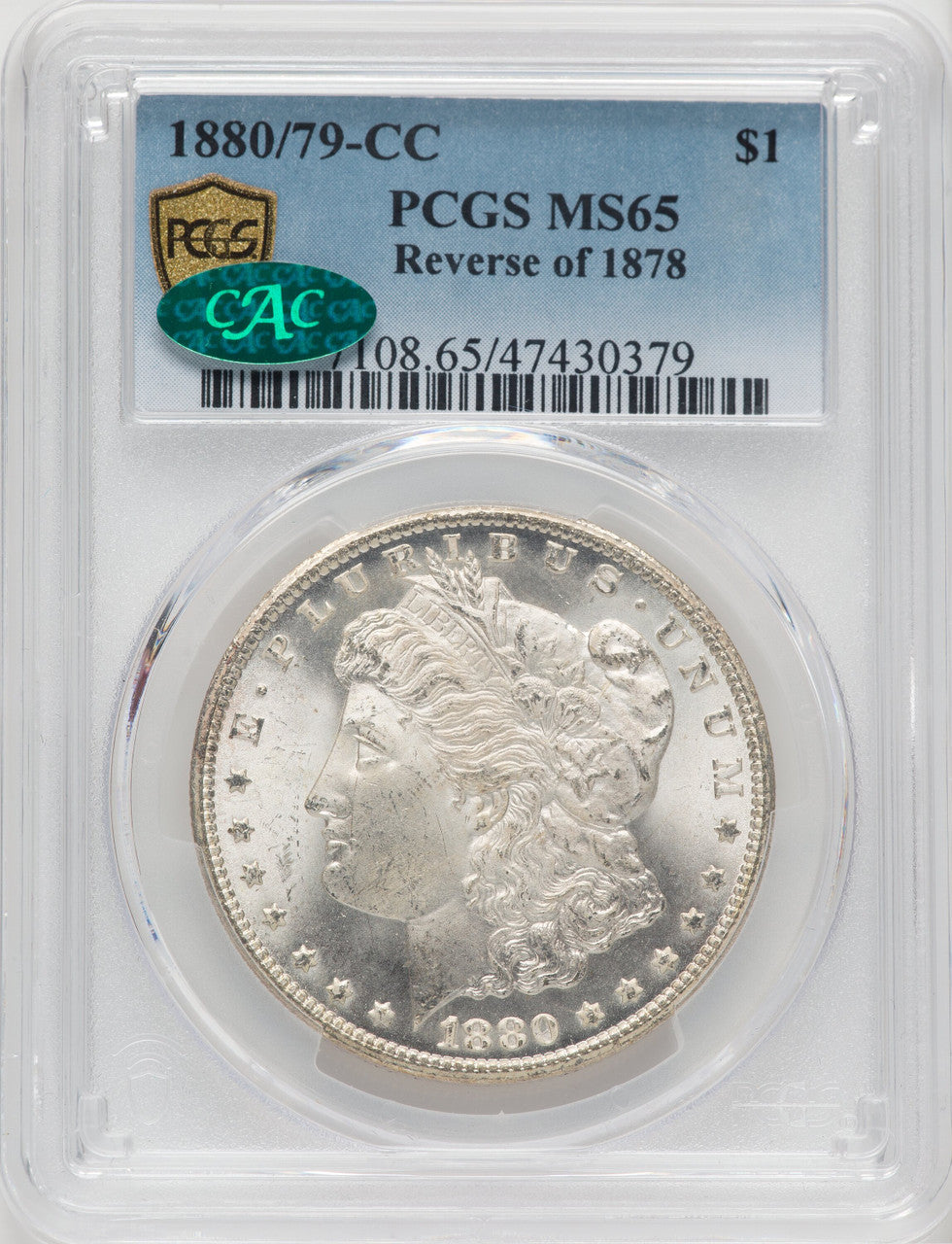 1880-CC $1 Reverse of 1878 CAC Morgan Dollar PCGS MS65