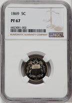 1869 5C Proof Shield Nickel NGC PR67