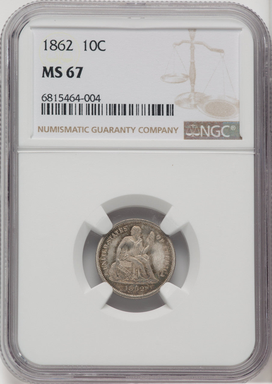 1862 10C Seated Dime NGC MS67