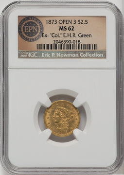 1873 $2.50 Open 3 Liberty Quarter Eagle NGC MS62