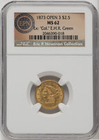 1873 $2.50 Open 3 Liberty Quarter Eagle NGC MS62