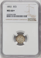 1852 3CS Three Cent Silver NGC MS66+