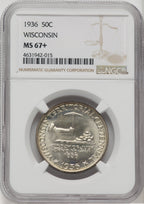 1936 50C Wisconsin Commemorative Silver NGC MS67+