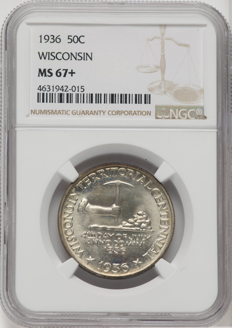 1936 50C Wisconsin Commemorative Silver NGC MS67+