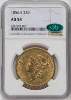 1856-S $20 CAC Liberty Double Eagle NGC AU58