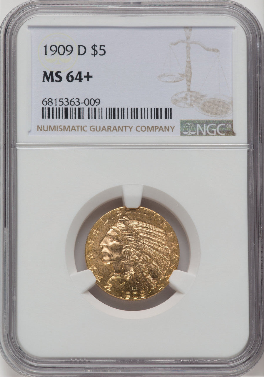1909-D $5 Indian Half Eagle NGC MS64+