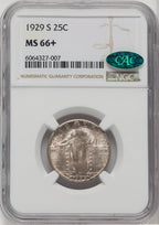 1929-S 25C CAC Standing Liberty Quarter NGC MS66+