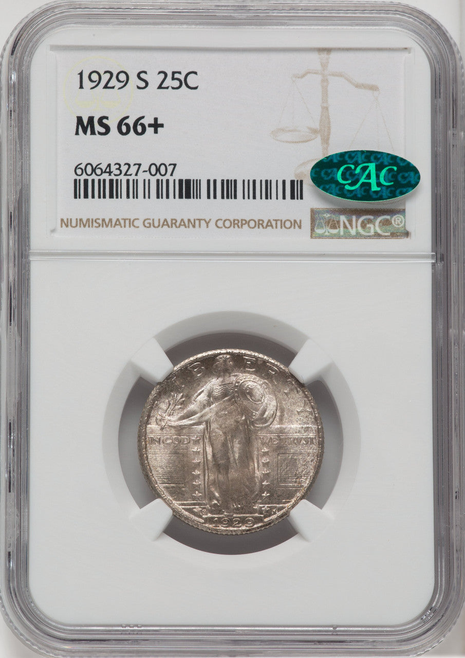 1929-S 25C CAC Standing Liberty Quarter NGC MS66+