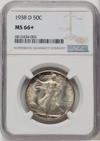 1938-D 50C Walking Liberty Half Dollar NGC MS66+
