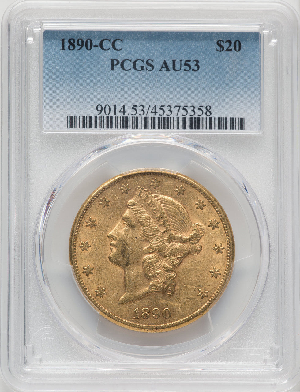 1890-CC $20 Liberty Double Eagle PCGS AU53
