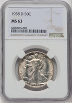 1938-D 50C Walking Liberty Half Dollar NGC MS63