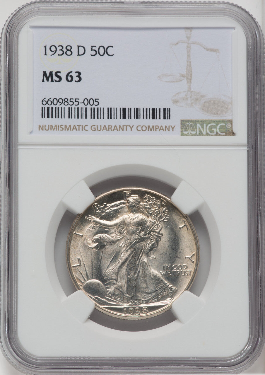 1938-D 50C Walking Liberty Half Dollar NGC MS63
