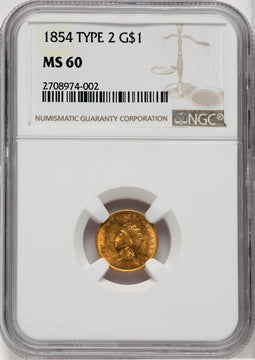 1854 G$1 Type Two Gold Dollar NGC MS60
