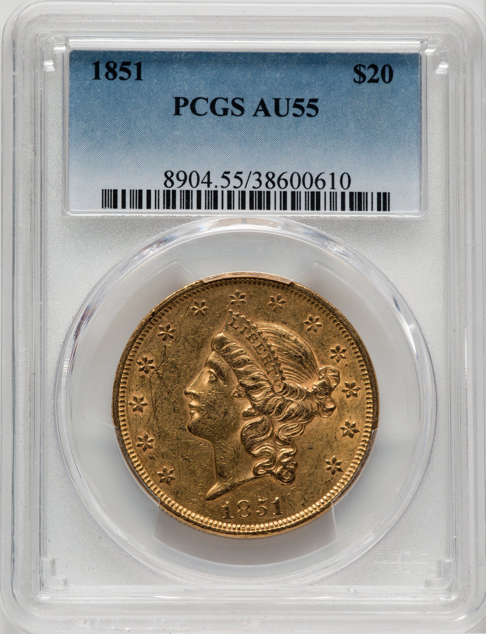 1851 $20 Liberty Double Eagle PCGS AU55
