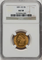 1891-CC $5 Liberty Half Eagle NGC AU58