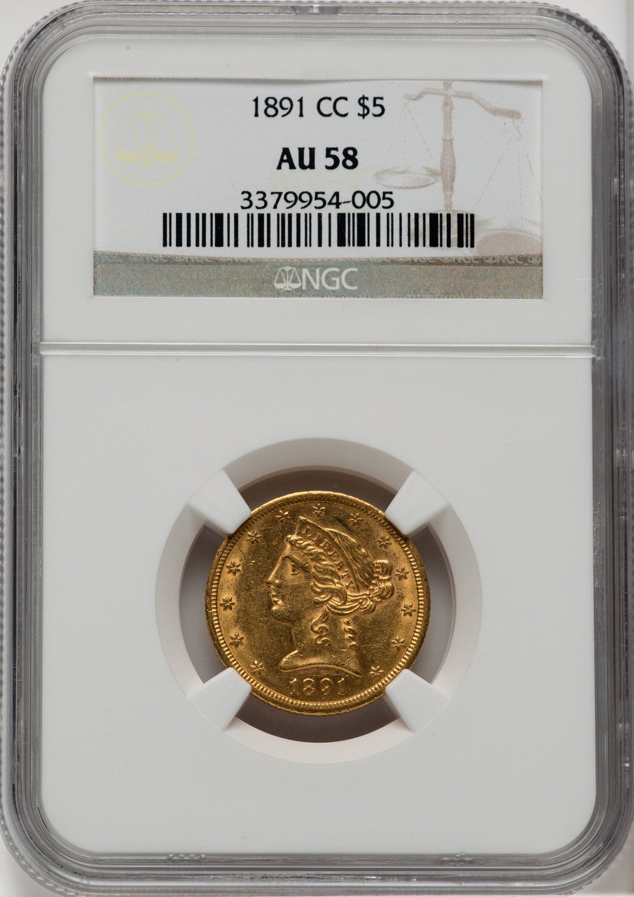 1891-CC $5 Liberty Half Eagle NGC AU58