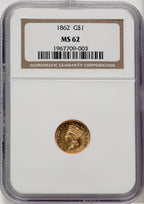 1862 G$1 Gold Dollar NGC MS62