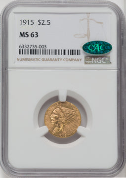1915 $2.50 CAC Indian Quarter Eagle NGC MS63