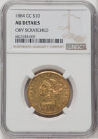 1884-CC $10 Liberty Eagle Details NGC AU50