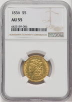1836 $5 Classic Half Eagle NGC AU55