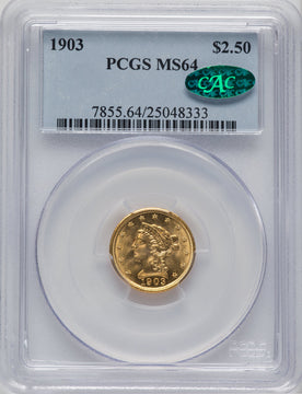 1903 $2.50 CAC Liberty Quarter Eagle PCGS MS64