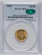 1903 $2.50 CAC Liberty Quarter Eagle PCGS MS64