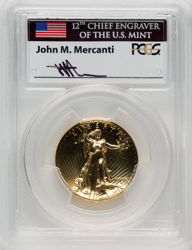 2009 $20 One-Ounce Gold Ultra High Relief Mercanti Signature PL PCGS MS70
