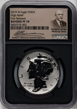 2019-W $25 Palladium Reverse Proof First Strike NGC PF70 Weinman