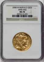 2008-W $25 Half-Ounce Gold Buffalo Brown Label NGC MS70