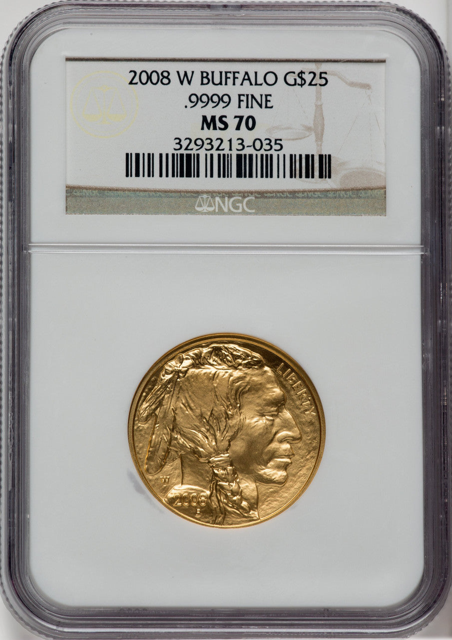 2008-W $25 Half-Ounce Gold Buffalo Brown Label NGC MS70