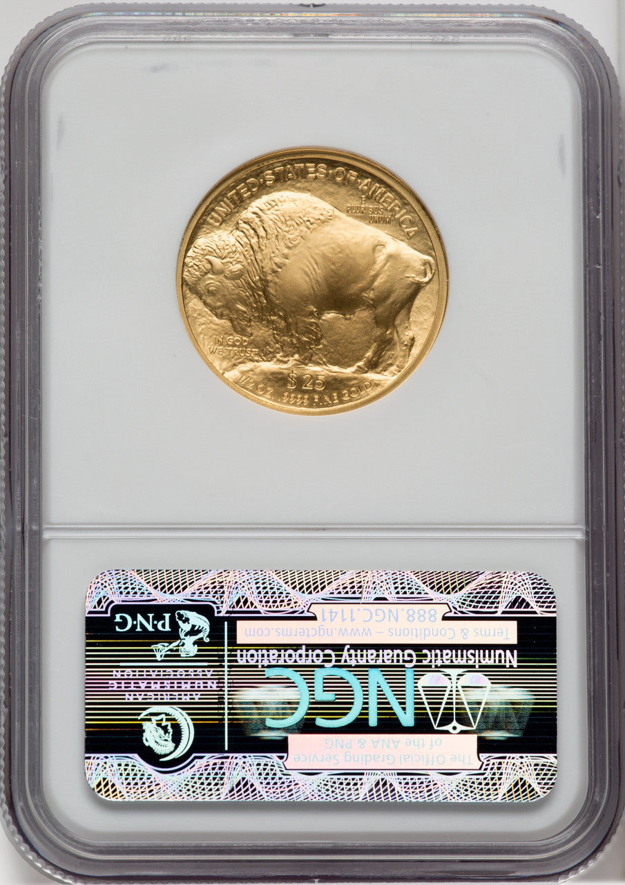 2008-W $25 Half-Ounce Gold Buffalo Brown Label NGC MS70
