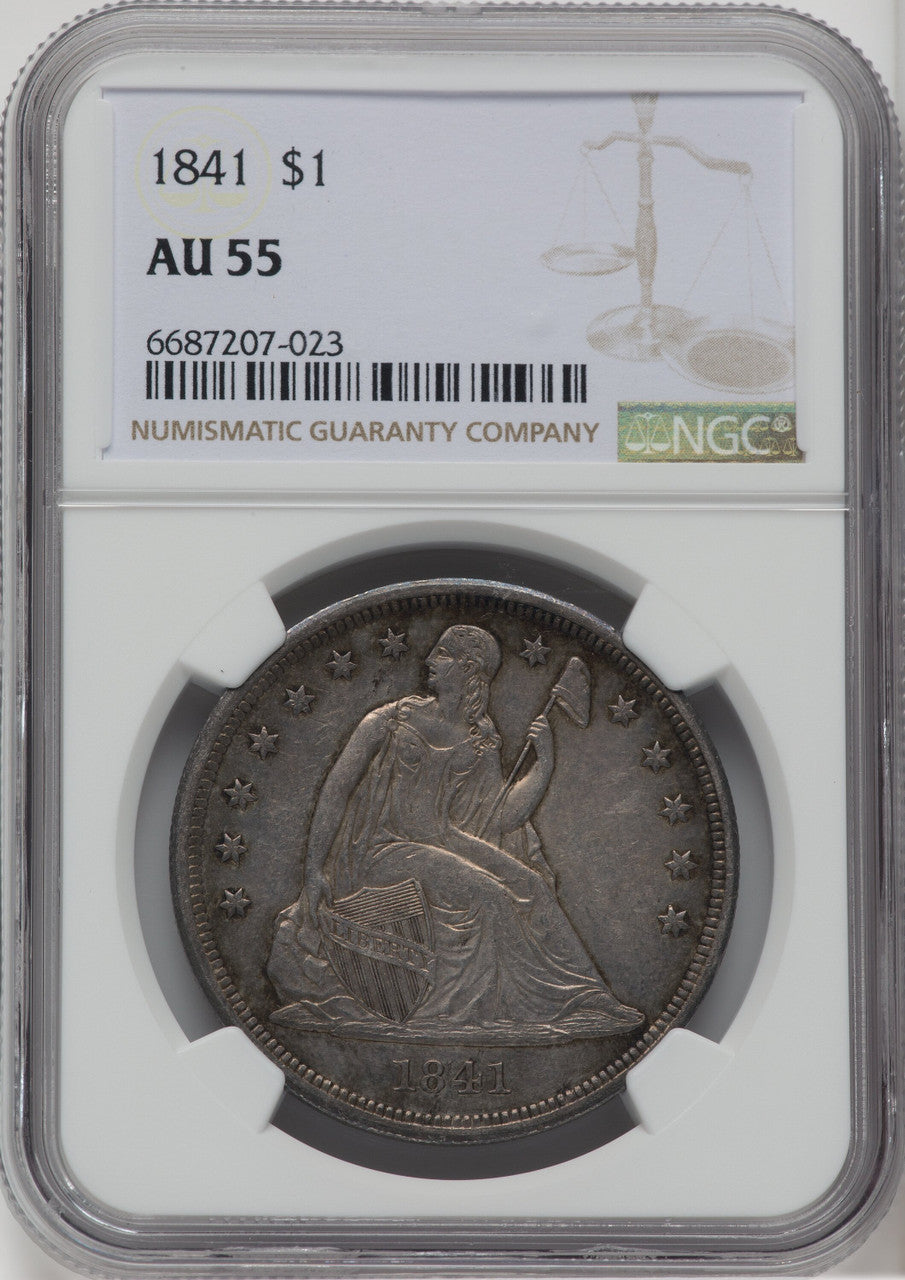1841 S$1 Seated Dollar NGC AU55