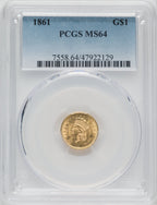1861 G$1 Gold Dollar PCGS MS64