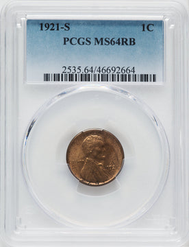 1921-S 1C RB Lincoln Cent PCGS MS64
