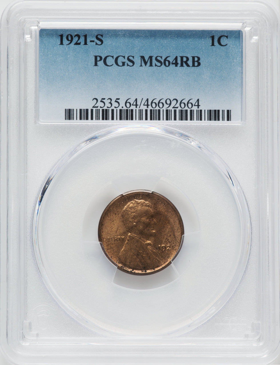 1921-S 1C RB Lincoln Cent PCGS MS64