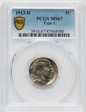 1913-D Type One 5C Buffalo Nickel PCGS MS67