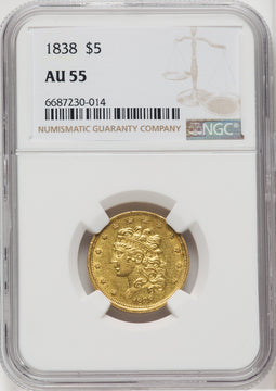 1838 $5 Classic Half Eagle NGC AU55