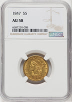 1847 $5 Liberty Half Eagle NGC AU58