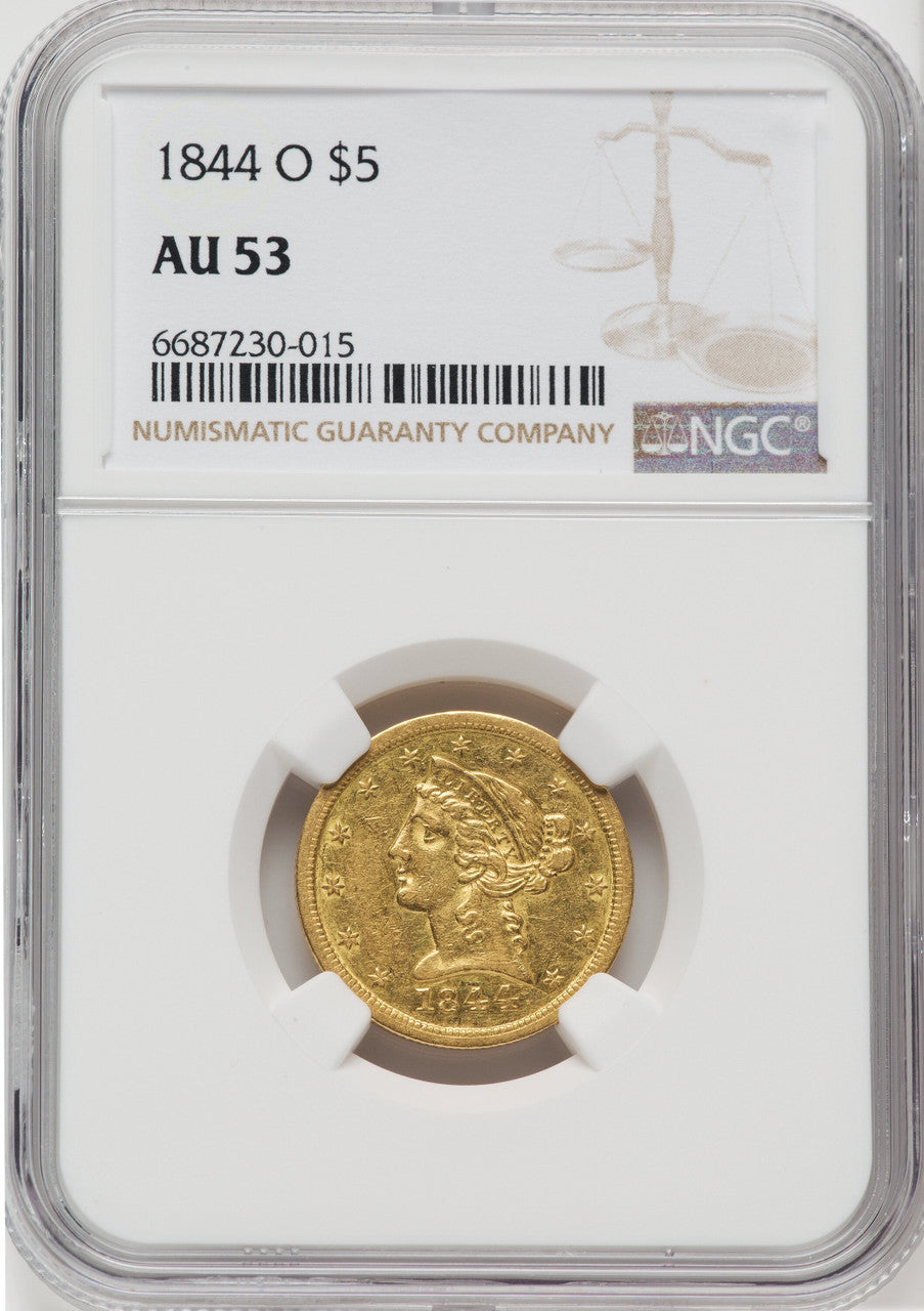 1844-O $5 Liberty Half Eagle NGC AU53