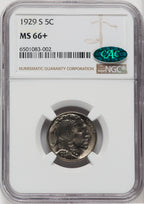1929-S 5C CAC Buffalo Nickel NGC MS66+