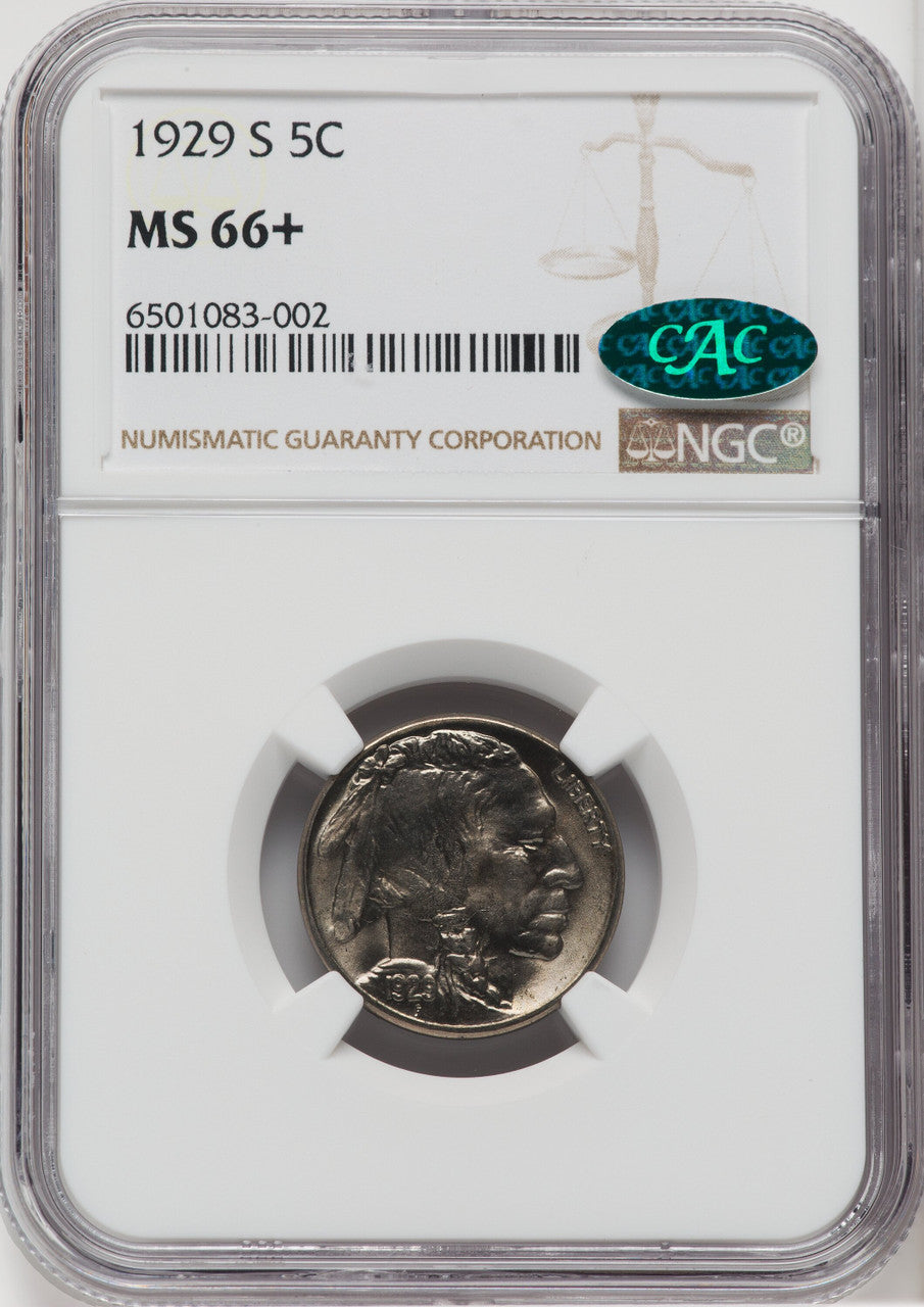 1929-S 5C CAC Buffalo Nickel NGC MS66+