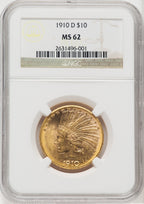 1910-D $10 Indian Eagle NGC MS62
