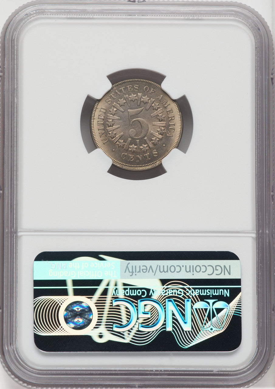 1866 5C RAYS Shield Nickel NGC MS64+
