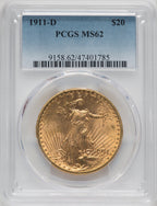 1911-D $20 Saint-Gaudens Double Eagle PCGS MS62