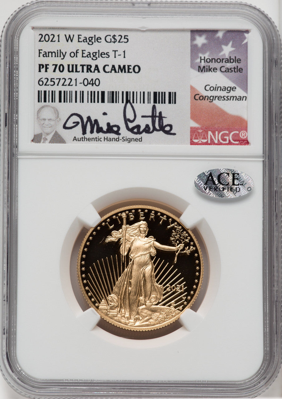 2021-W G$25 Half Ounce Gold Eagle Type One NGC PF70 Castle Signed