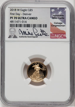 2018-W Gold American Eagle Denver Mike Castle Signature NGC PF70